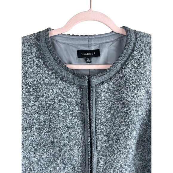 Talbots Jacket Womens 12 Gray Tweed Wool Blend Short Lined Grandmacore Blazer - Picture 5 of 13